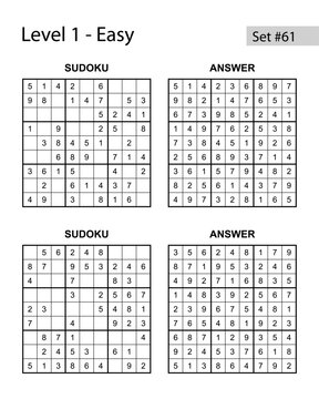 Easy sudoku puzzle set #61 with answers isolated on white