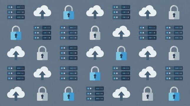 Cloud computing security and data storage icons pattern