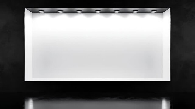 Blank White Billboard Illuminated by Spotlights in Dark Studio.