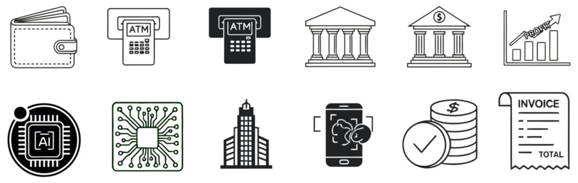Financial technology icons banking payments and digital finance illustration