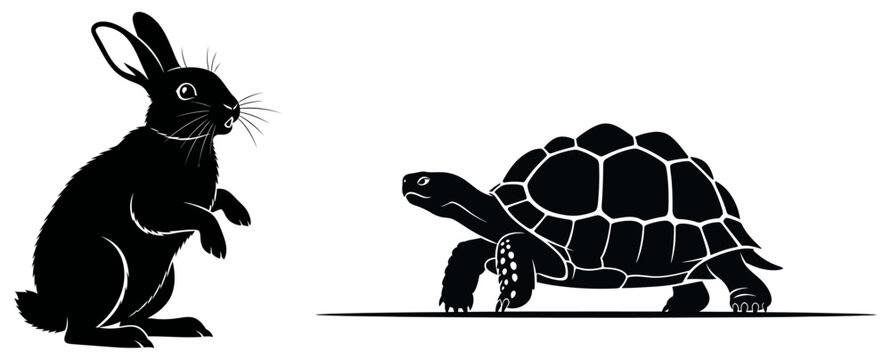 Rabbit and turtle silhouette illustration