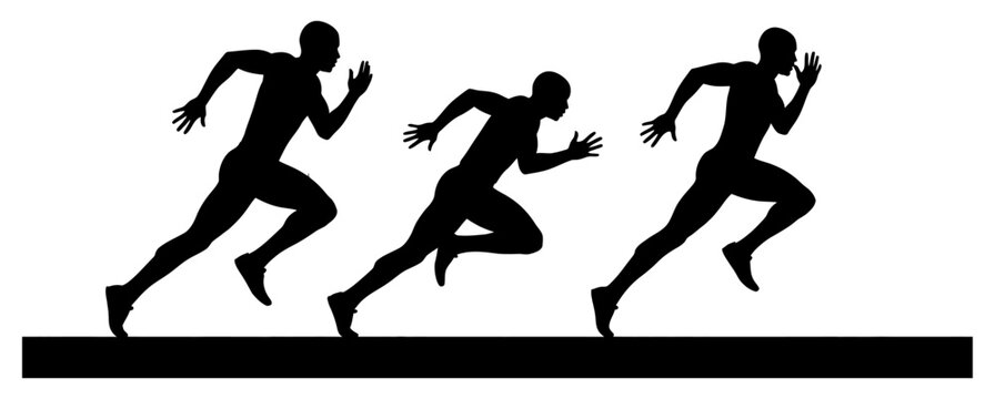 Silhouette of three men sprinting in a relay race