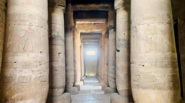 Beautiful interiors and ancient hieroglyphs in the Temple of Seti I in Abydos, Egypt