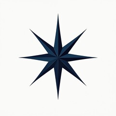 Fototapeta premium Dark blue eight pointed star symbol for navigation and direction. Geometric shape on white background. Abstract icon for travel and guidance. Minimalist design.