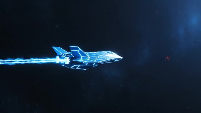 Futuristic blue fighter jet in space highlighting vibrant colors and contemporary design