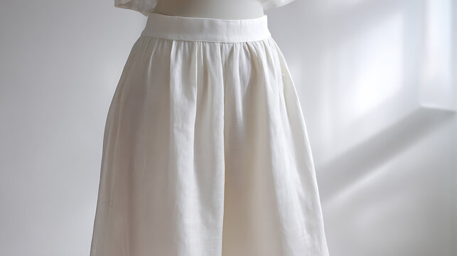 Elegant off-white skirt with a gentle pleat design, showcasing soft fabric texture under natural light, perfect for fashion themes