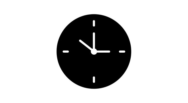 Minimalist black clock face with white hour and minute hands indicating almost ten o'clock, symbolizing time management and punctuality in business.