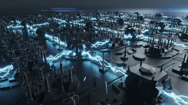 Futuristic power grid with electric currents symbolizing digital transformation and future innovation