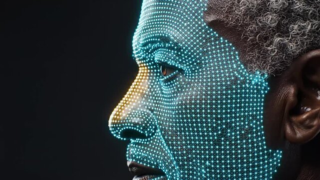Profile of an older man with digital brain pattern ideal for creative backgrounds and modern web design