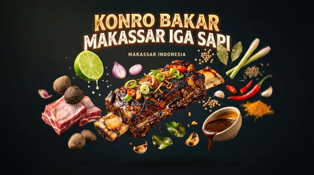 Delicious Indonesian Konro Bakar Makassar Iga Sapi with Fresh Ingredients.