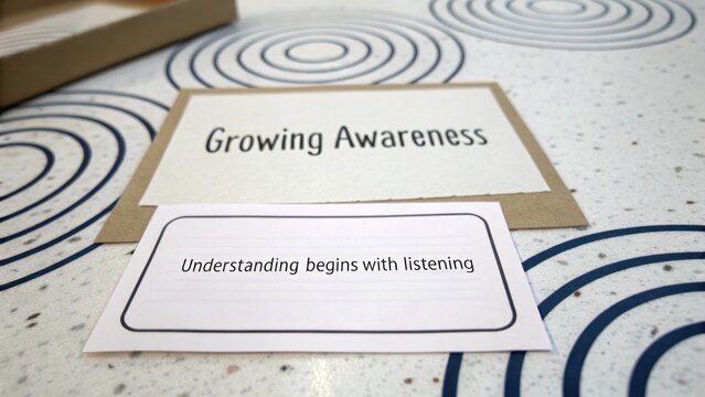 Cards showing Growing Awareness and Listening quotes