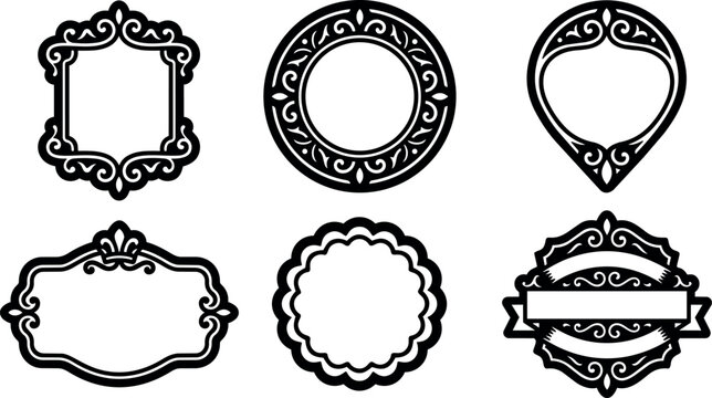 Black ornamental frame set with decorative round and rectangular borders vector art