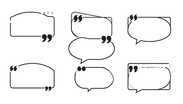 Set of speech bubble quote icons with quotation marks, dialogue boxes, communication elements