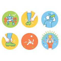 Fototapeta premium Soccer Player Match Routine and Championship Victory Icon Set 