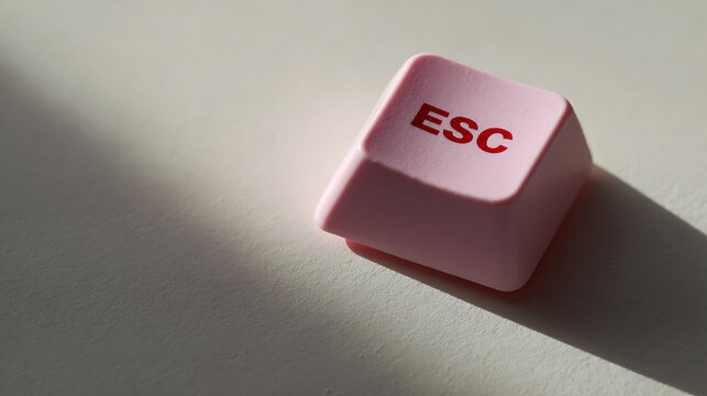 Escape Key Close-Up: Pink Keyboard Button with Red Text on Plain Background Featuring Dramatic Light and Shadow