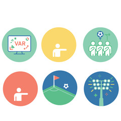Football Match Officials and Stadium Elements Vector Icon Set  © Setelar