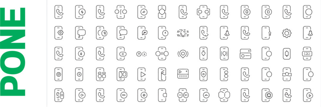 Mobile phone and communication line icon set for digital technology user interfaces