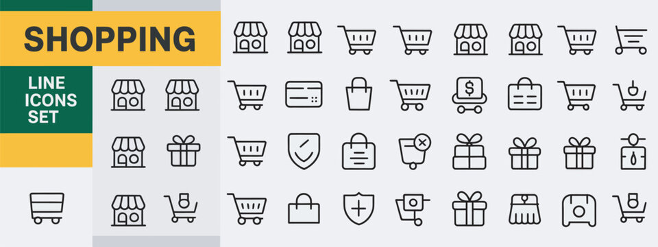 Modern shopping and e-commerce line icon set for retail business and web development