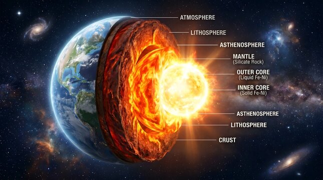 Earths Internal Structure Highly Detailed Digital Illustration Showcasing Layers for Science Education