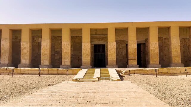 Beautiful interiors and ancient hieroglyphs in the Temple of Seti I in Abydos, Egypt