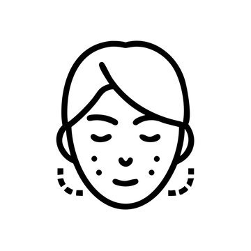 Human face with skin problems, dotted lines, skincare concerns icon.