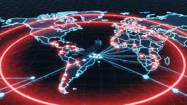 Cargo ship on digital map ideal for tech startups and software commercial themes