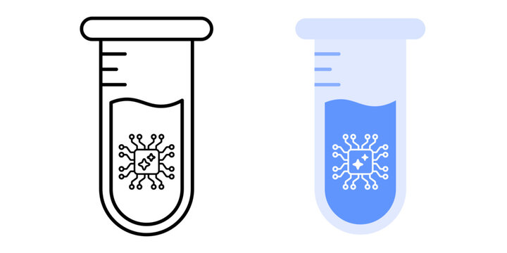 Smart lab researcher icon. Test tube containing ai chip element. Scientific analysis concept. Laboratory technology graphic. Minimal flat design element.