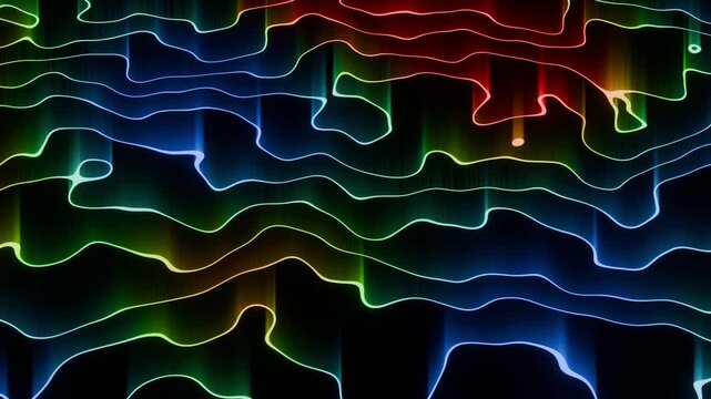 Rainbow Contour Lines Flowing Across Dark Abstract Surface
