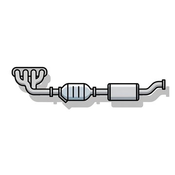 Illustration of Car Exhaust System with Muffler and Pipes.
