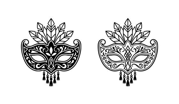 Black and white Venice carnival masquerade mask flat style vector design