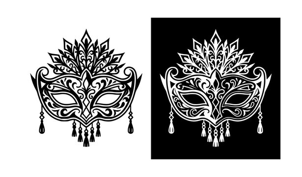 Elegant Venetian masquerade carnival mask black and white vector artwork