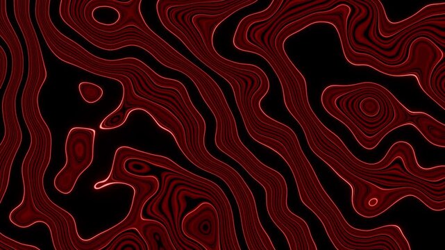Red Topographic Contour Lines Flowing Across Black Surface
