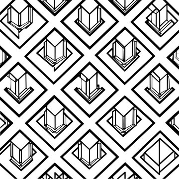 Repeating pattern of isometric cubes within squares creating a geometric tessellation design artfully crafted