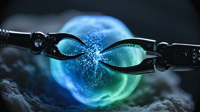 Microscopic view of a glowing cell symbolizing dynamic movement and artistic expression