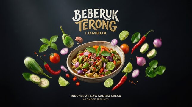 Delicious Indonesian Dish Beberuk Terong Lombok with Fresh Ingredients.