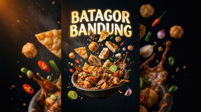 Delicious Batagor Bandung Dish with Fresh Ingredients and Garnishes.