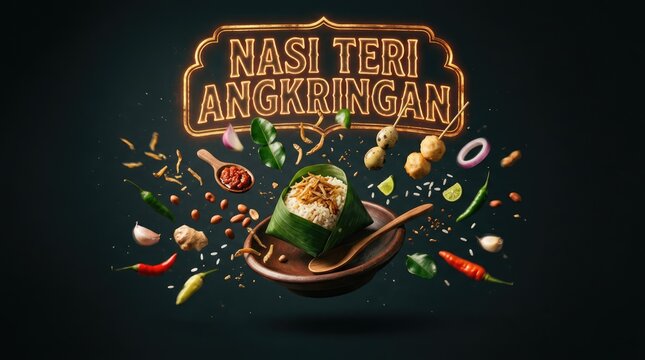 Delicious Nasi Teri Angkringan Dish with Fresh Ingredients and Garnishes.