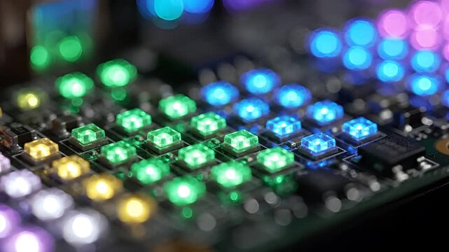 Closeup of a computer keyboard with vibrant RGB lighting effects.