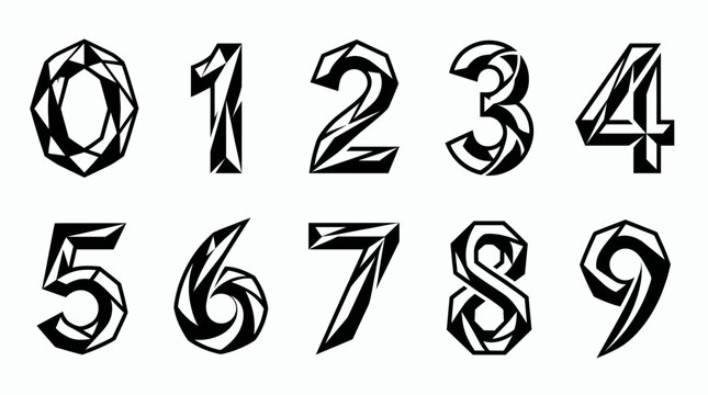 Set of black 3d numbers with abstract design