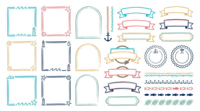 Nautical themed border and frame illustrations with banners and labels