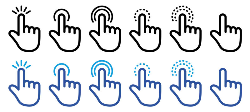 タップ操作アイコンセット 指で押すジェスチャーと波紋エフェクトのUI素材　Tap Gesture Icon Set Finger Touch with Ripple Effect Mobile UI Symbols
