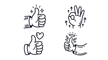 Fototapeta premium Hand gestures with thumbs up and palm facing upwards in a doodle style
