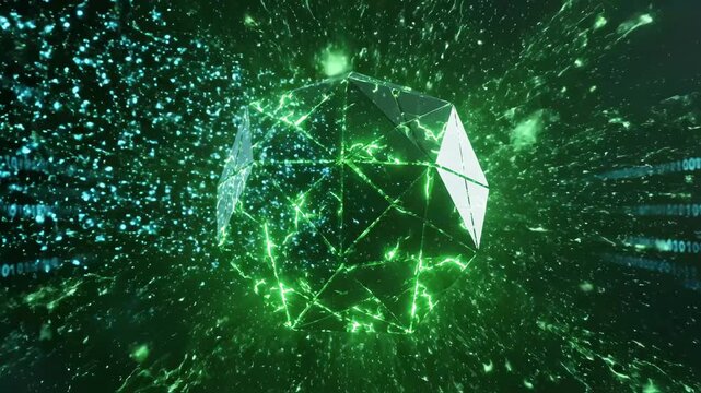Geometric sphere in digital space symbolizing digital transformation and future innovation