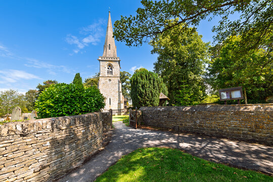The historic Parish Church of Saint Mary in the picturesque English Village of Lower Slaughter, England, in the Cotswold District.