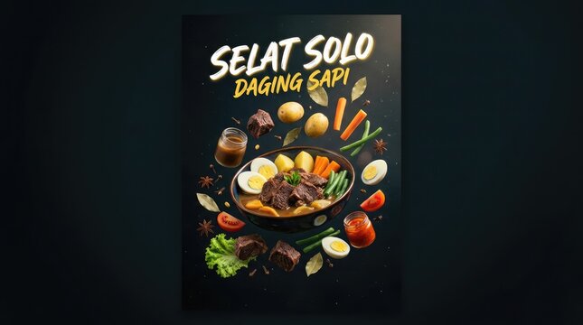 Delicious Selat Solo Dish with Beef and Fresh Vegetables on Black Background.