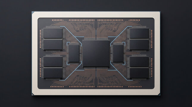 Premium multi die semiconductor package on dark technical stage