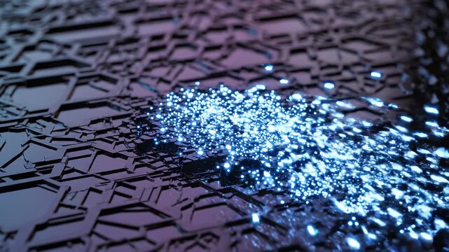Shattered reflective surface with glowing lights emphasizing sleek aesthetics and strong visual impact