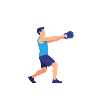 Athletic man performing kettlebell swing exercise fitness workout illustration isolated on white