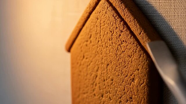 Gingerbread House Construction - Close-Up of Wall and Tool.