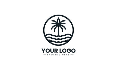 Fototapeta premium A linear palm tree is enclosed by a circular sun frame coastal